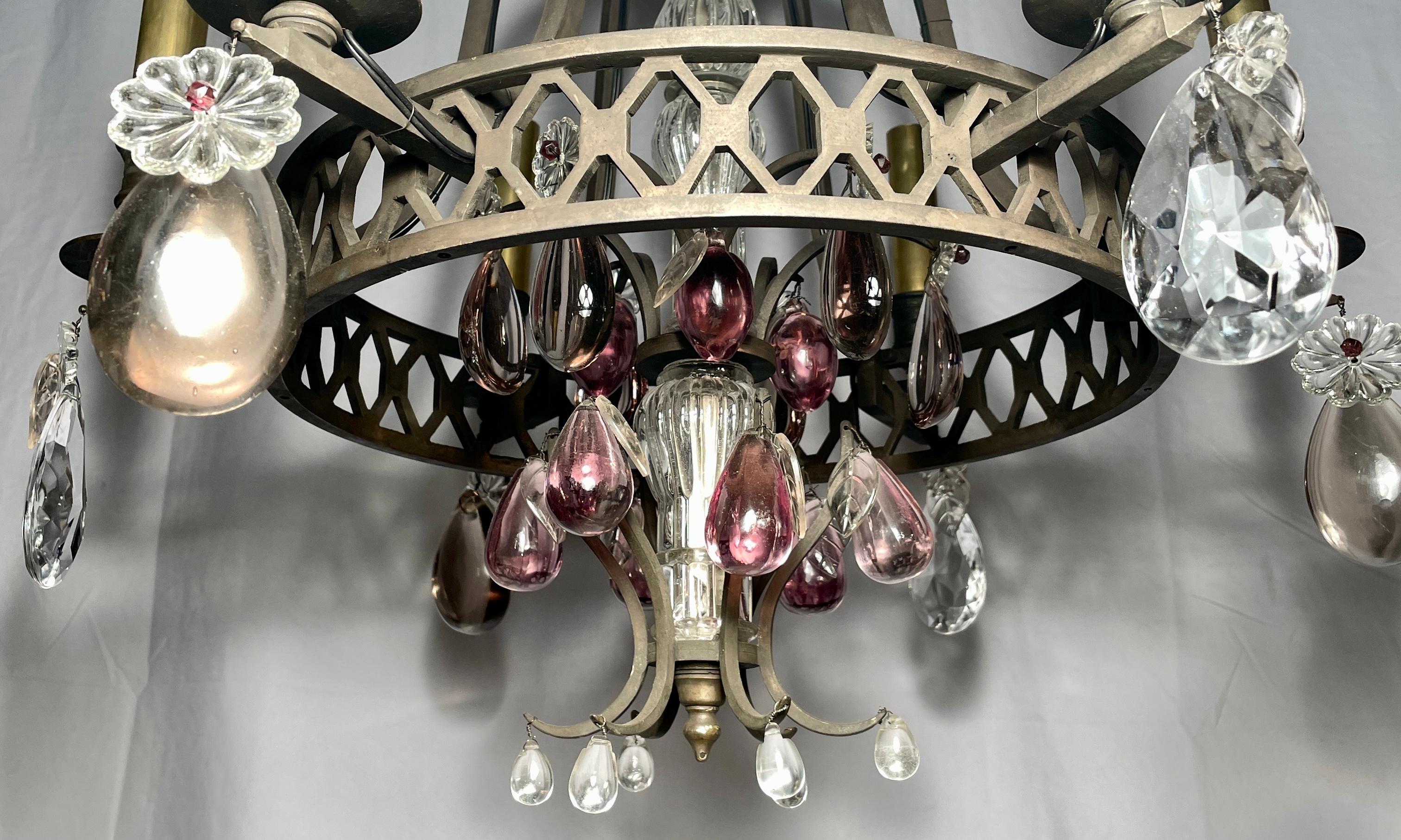 Antique French Wrought Iron & Crystal Chandelier, Circa 1880. For Sale 3