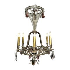 Lustre français ancien en fer forgé et cristal, circa 1880.