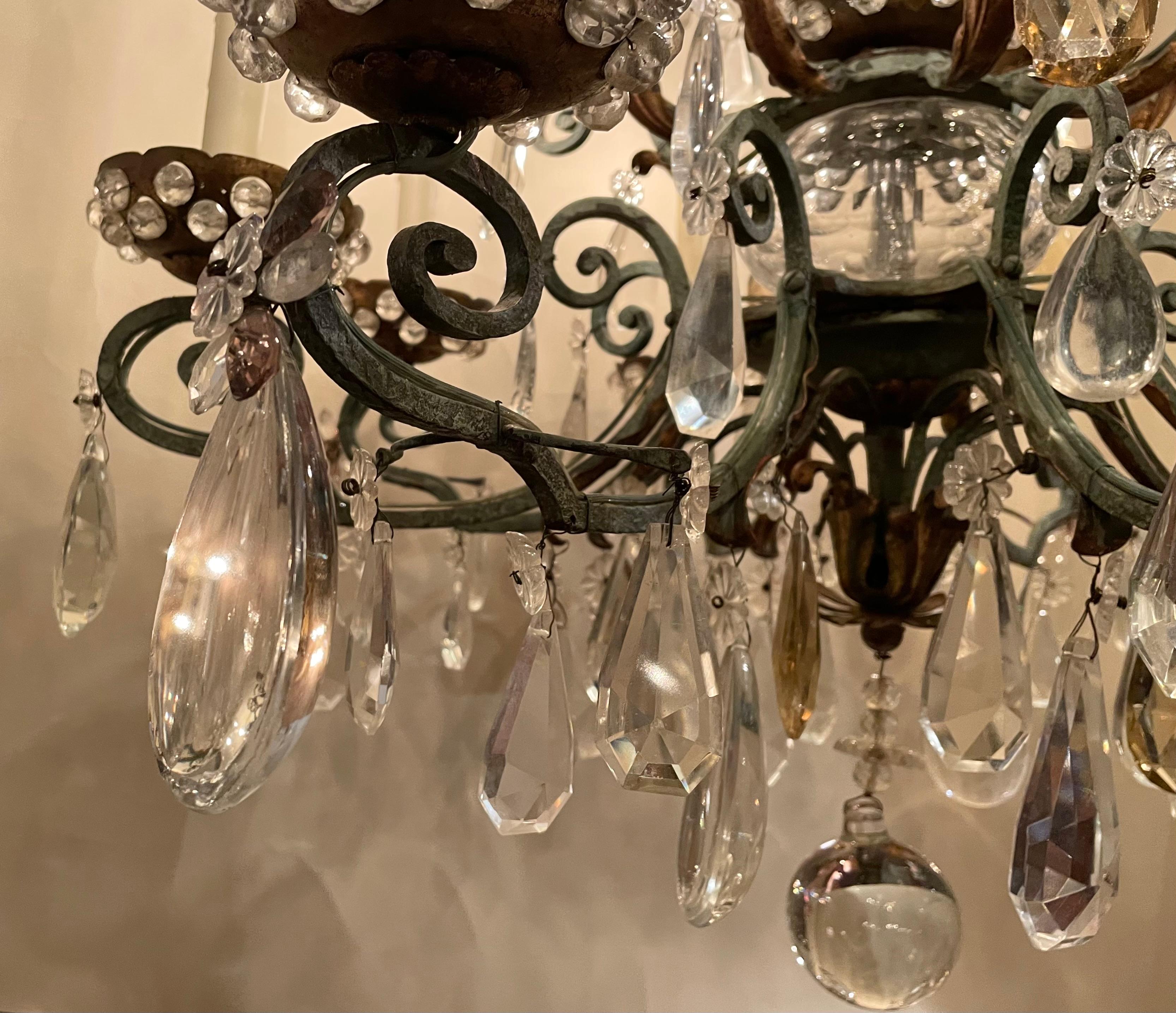 Antique French Wrought Iron & Crystal Chandelier circa 1900 In Good Condition For Sale In New Orleans, LA