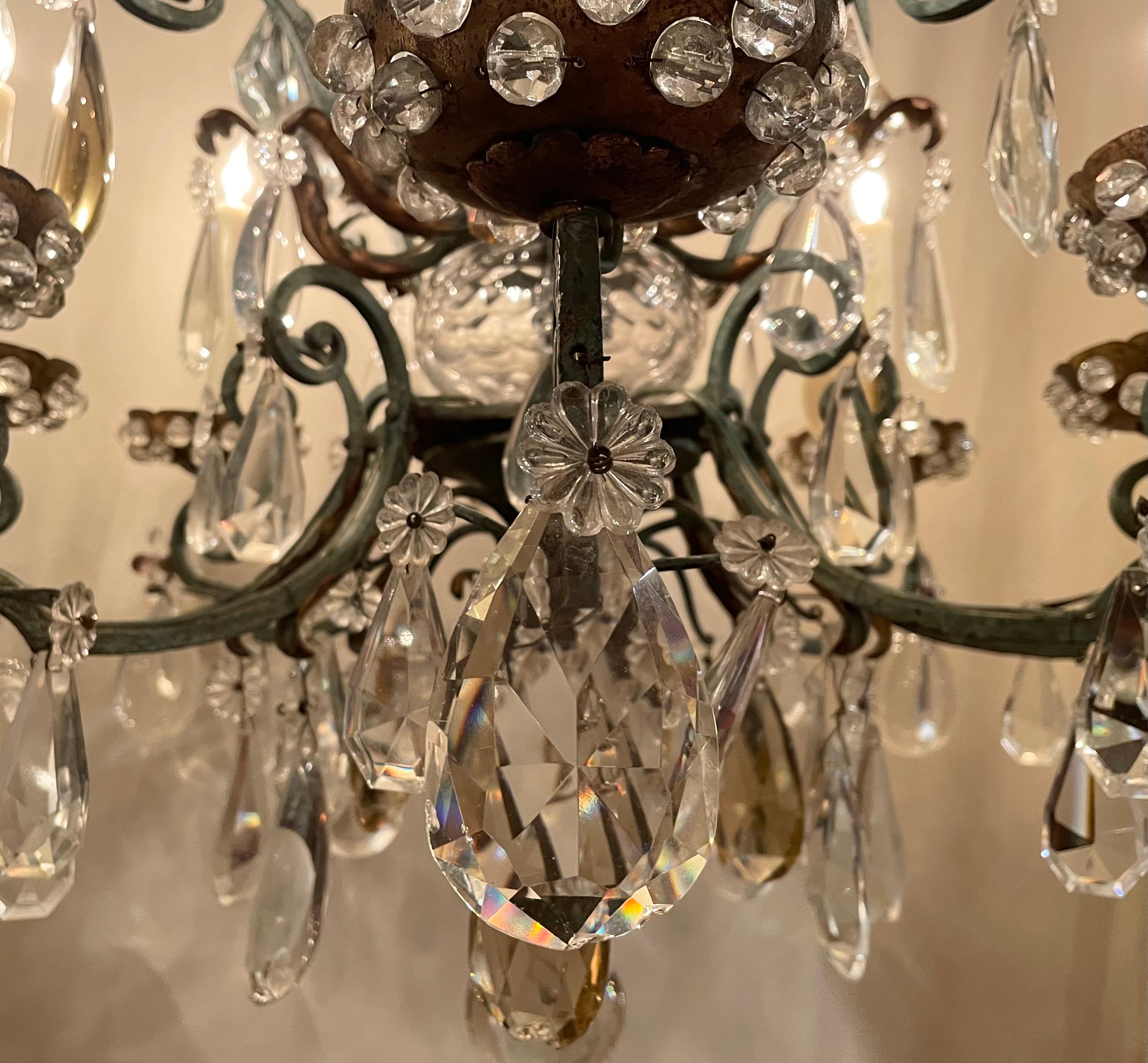 20th Century Antique French Wrought Iron & Crystal Chandelier circa 1900 For Sale