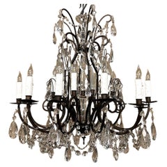 Antique French Wrought Iron & Crystal Chandelier