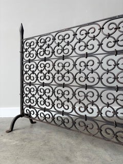 Antique French Wrought Iron Fireplace Screen - Hand-Forged Gothic Revival