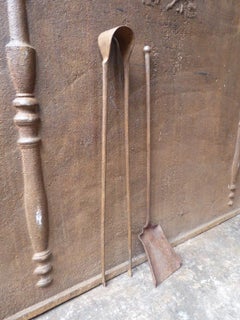 Antique French Wrought Iron Fireplace Tools or Fire Tools, 18th Century