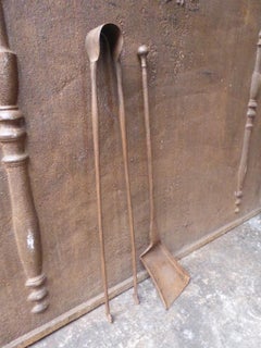 Antique French Wrought Iron Fireplace Tools or Fire Tools, 18th Century