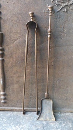 Antique French Wrought Iron Fireplace Tools or Fire Tools, 19th Century
