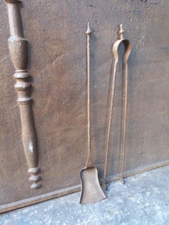 Antique French Wrought Iron Fireplace Tools or Fire Tools, 19th Century