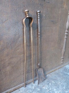 Antique French Wrought Iron Fireplace Tools or Fire Tools, 19th Century