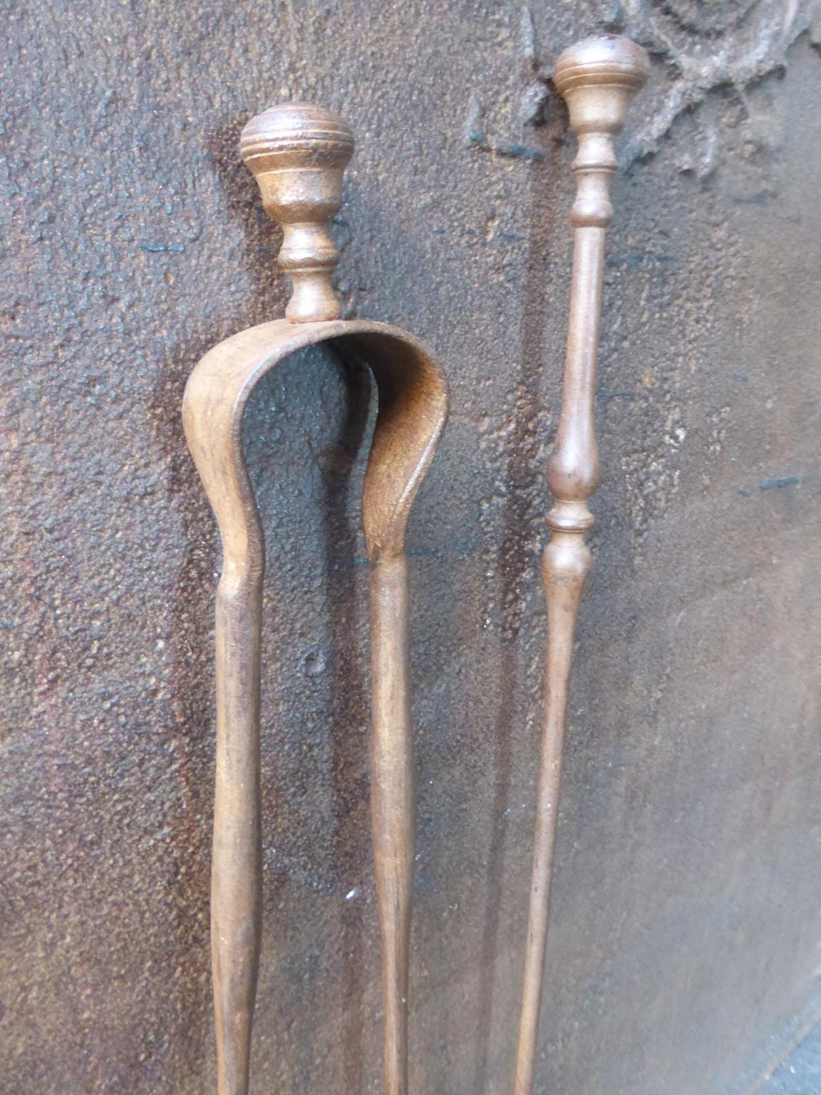 Antique French Wrought Iron Fireplace Tools or Fire Tools, 19th Century In Good Condition In Amerongen, NL