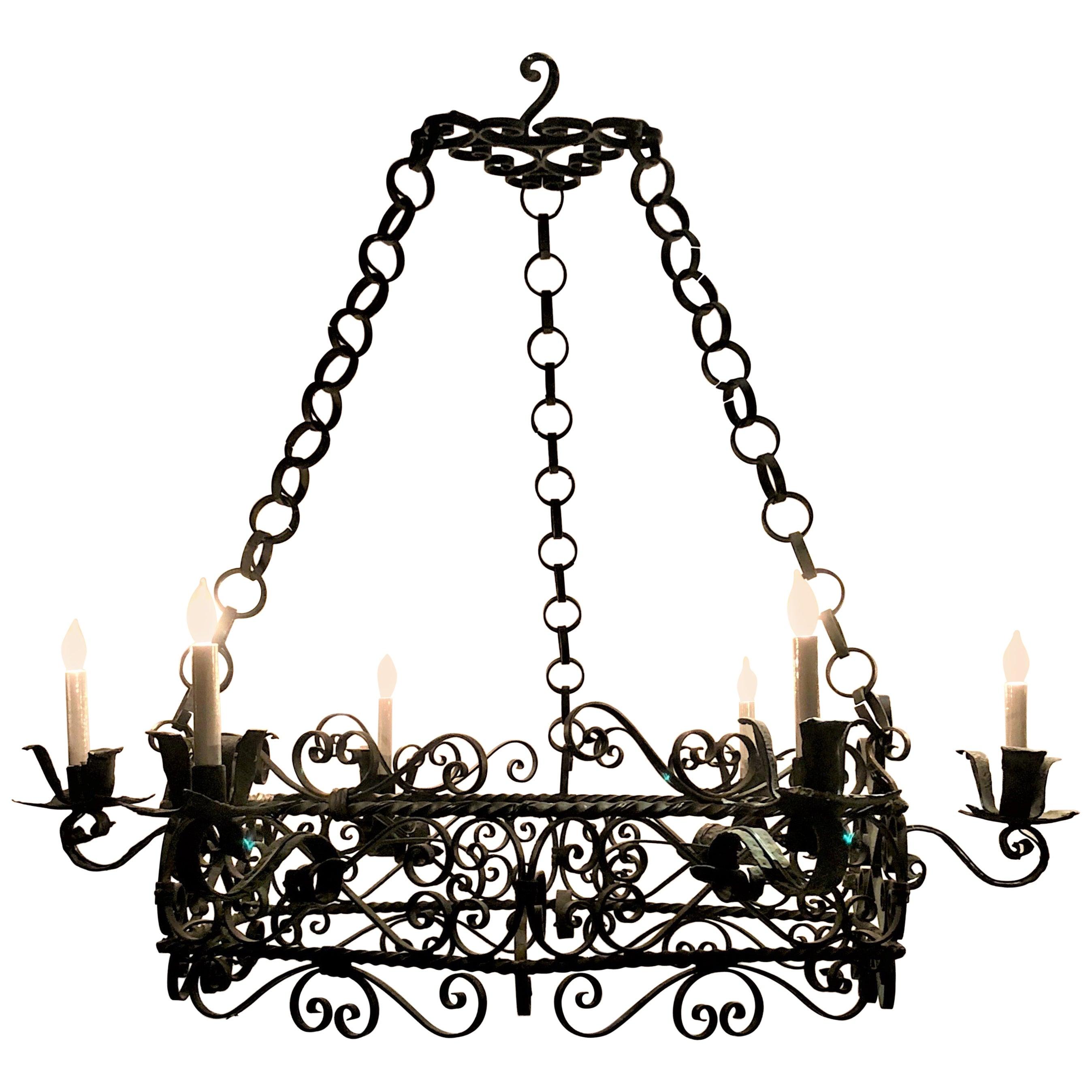 Antique French Wrought Iron Fixture, circa 1900-1910 In Good Condition For Sale In New Orleans, LA