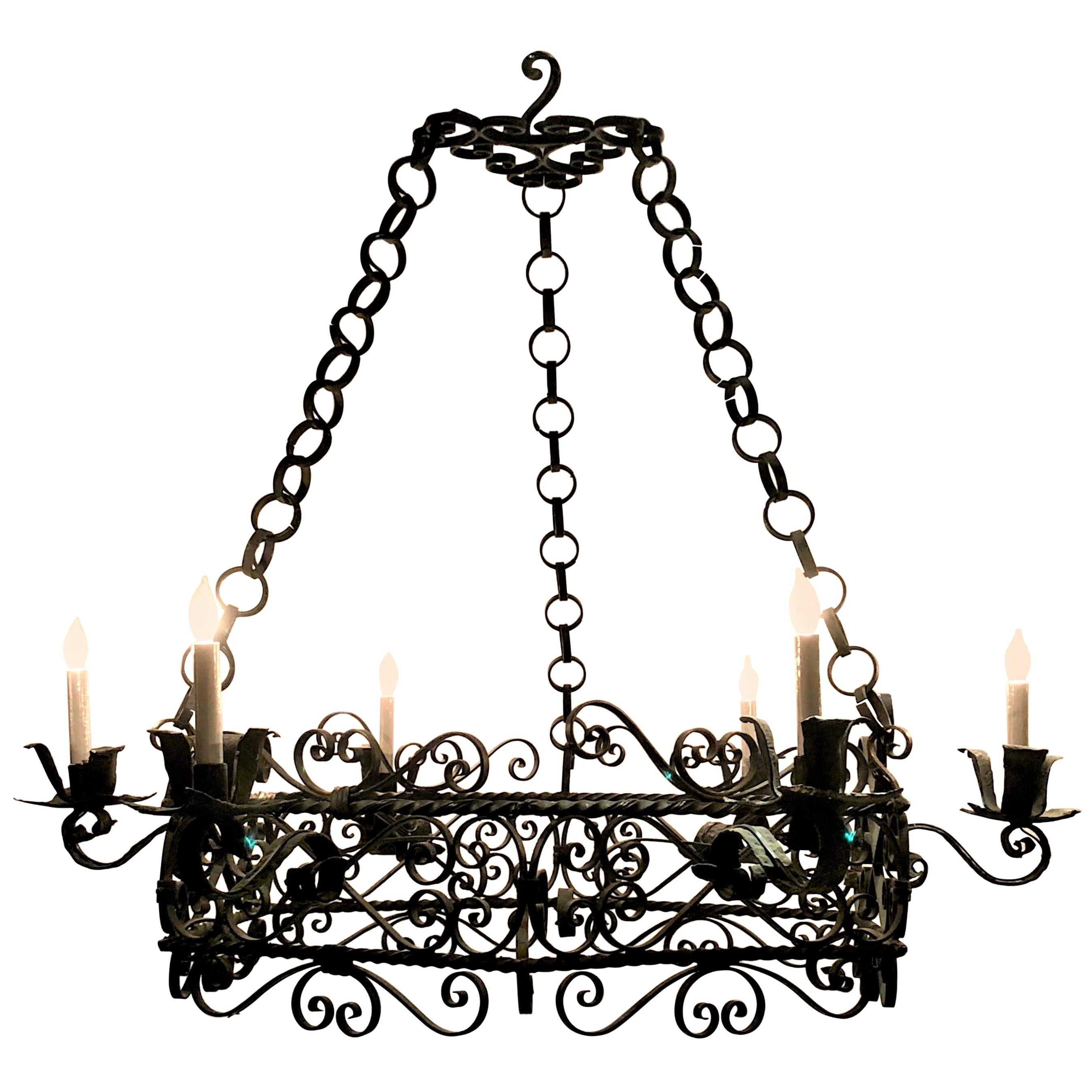 Antique French Wrought Iron Fixture, circa 1900-1910 For Sale
