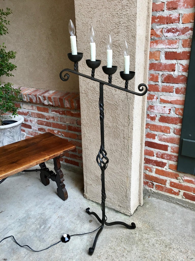 Antique French Wrought Iron Floor Lamp 4 Candle Candelabra Castle Lighting at 1stDibs