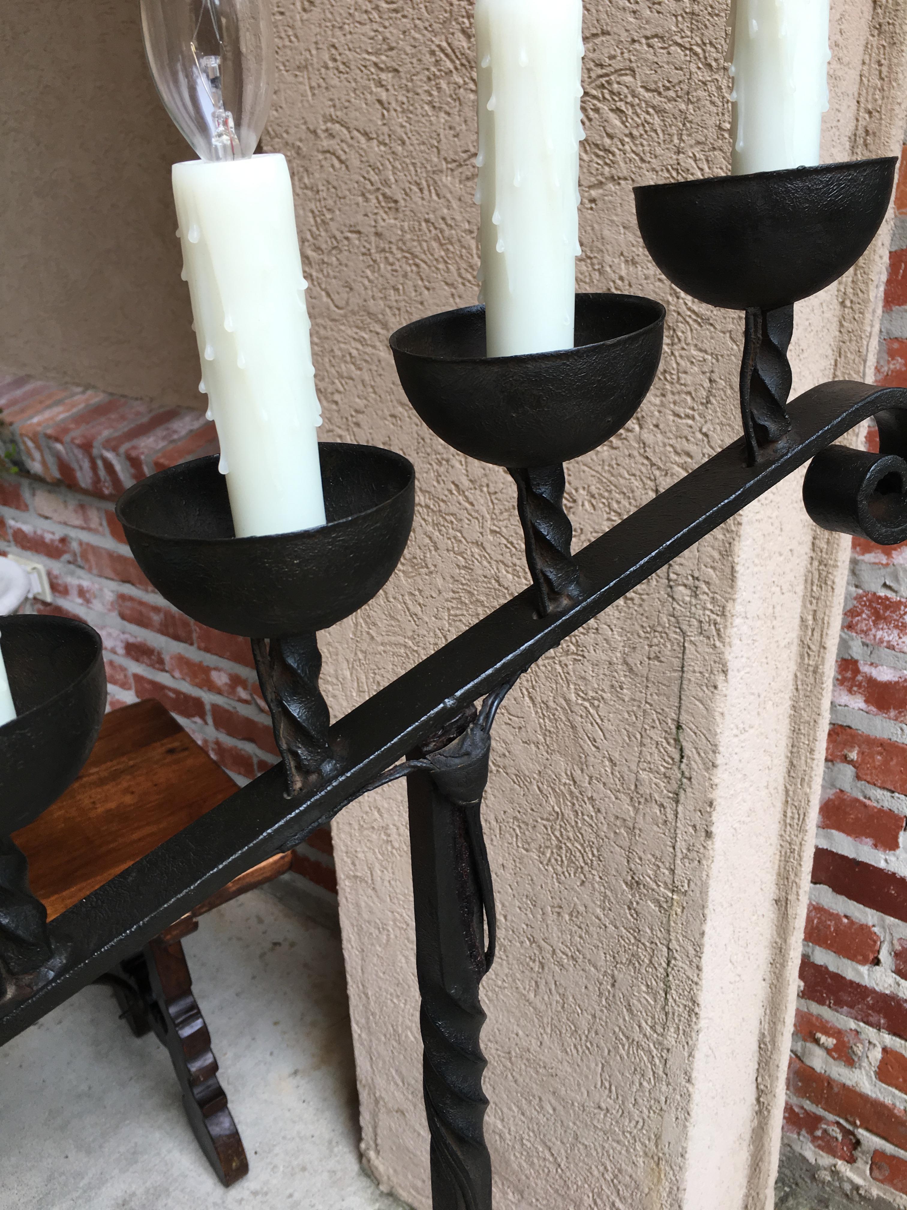 Spanish Colonial Antique French Wrought Iron Floor Lamp 4 Candle Candelabra Castle Lighting