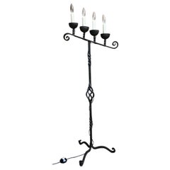 Antique French Wrought Iron Floor Lamp 4 Candle Candelabra Castle Lighting