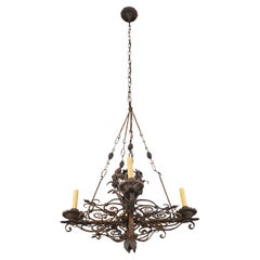 Antique French Wrought Iron Four Arm Chandelier