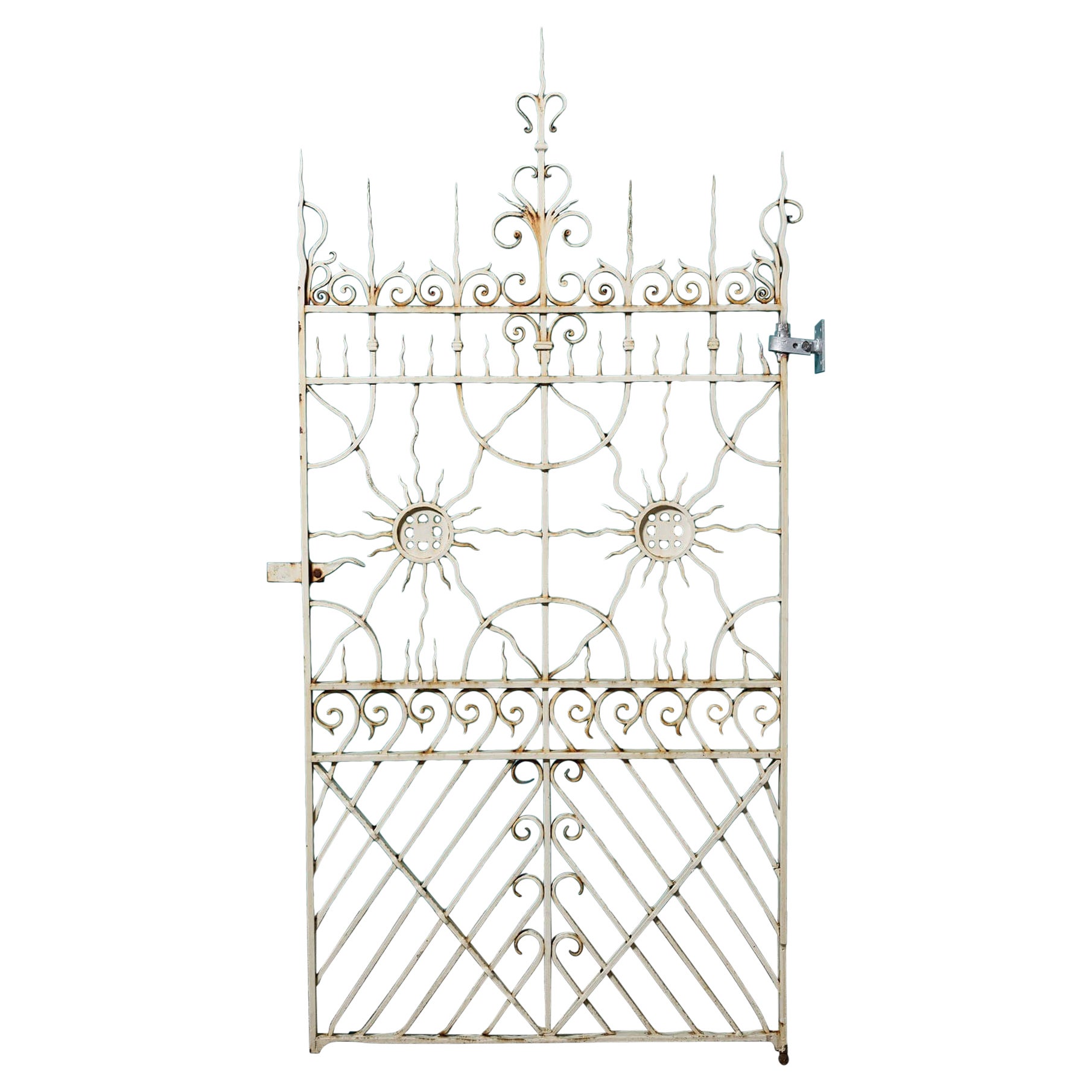 Antique French cancello pedonale da giardino in ferro battuto