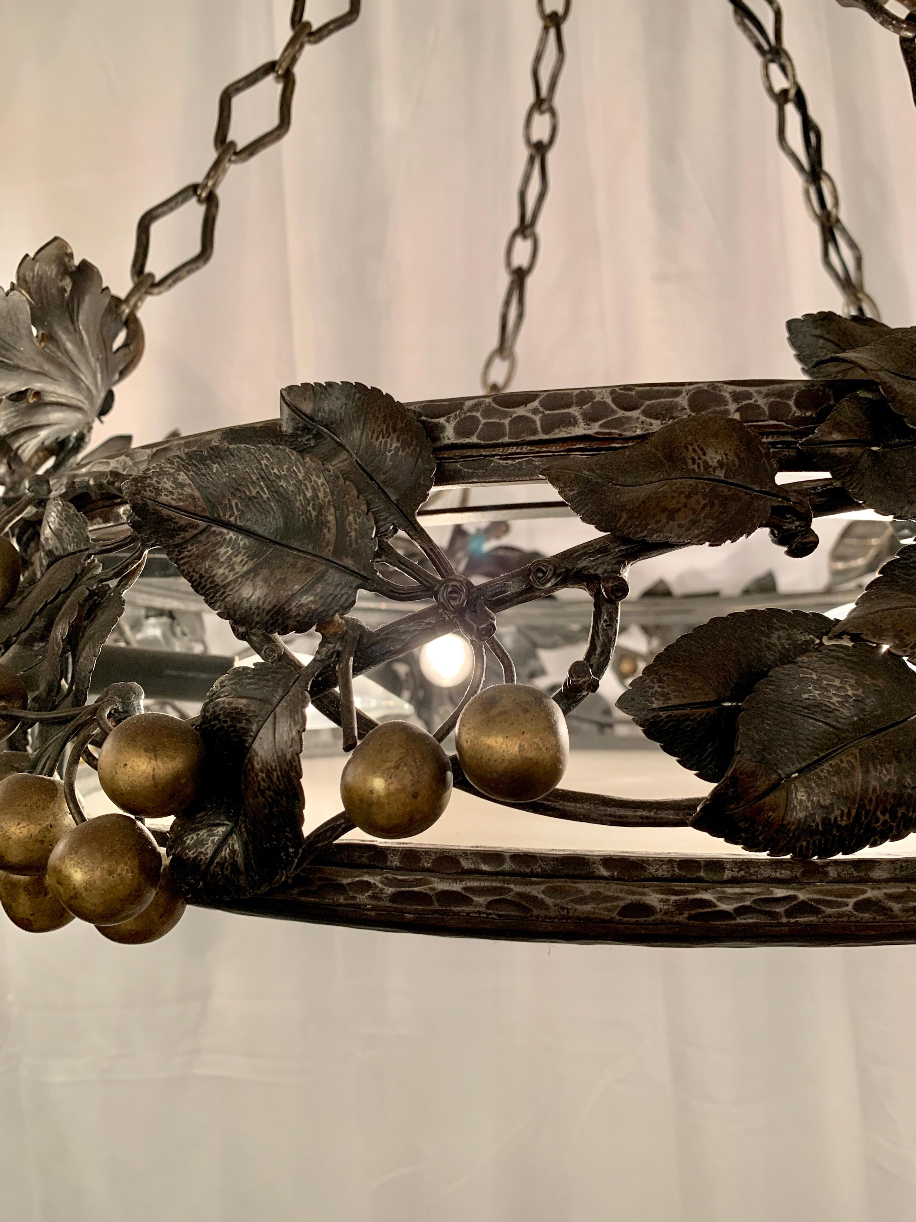 Antique French Wrought Iron & Glass Chandelier, Grapes & Pears Motif, Circa 1890 In Good Condition In New Orleans, LA