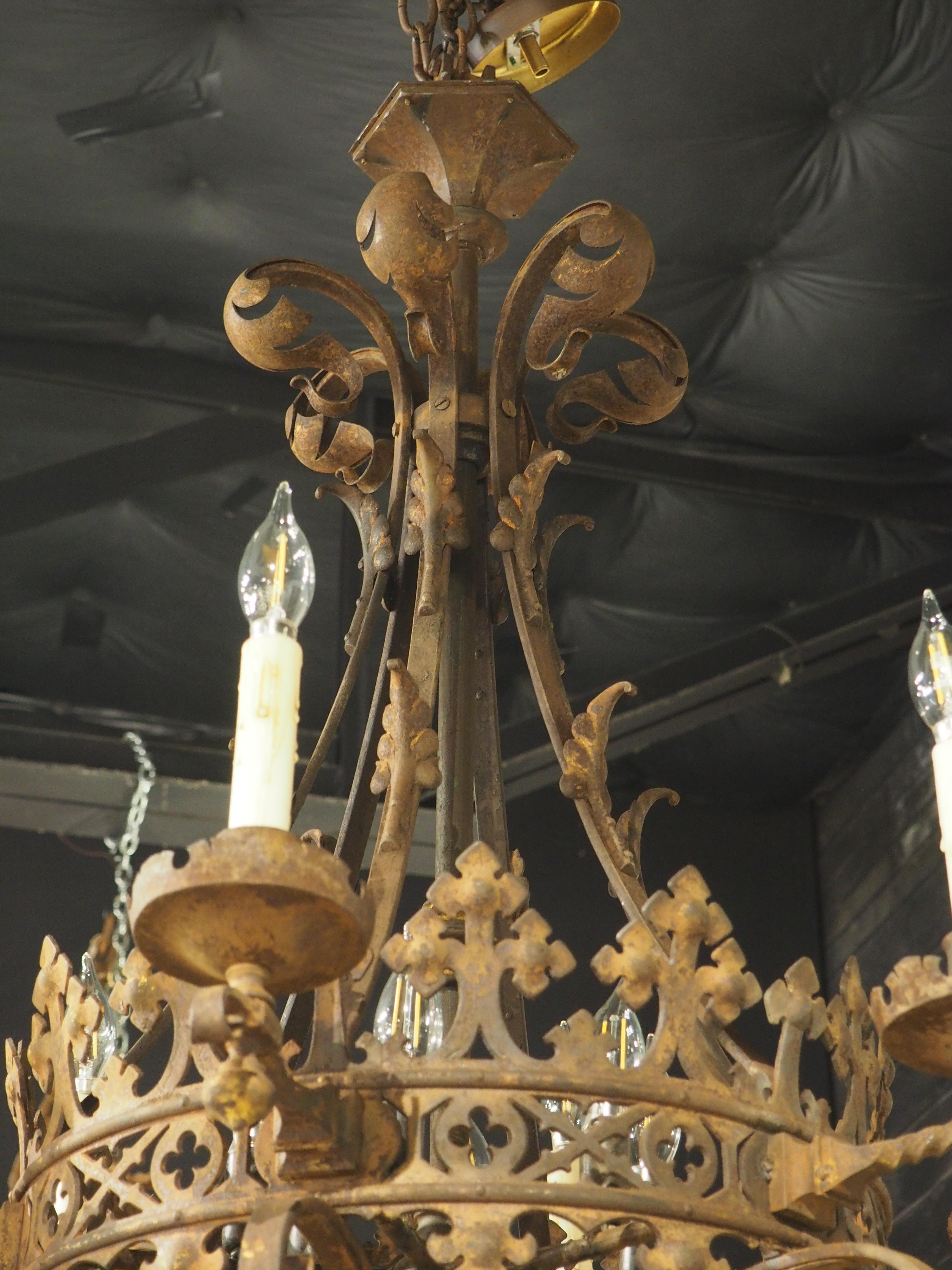 Antique French Wrought Iron Gothic Style Chandelier, Circa 1880 For Sale 12