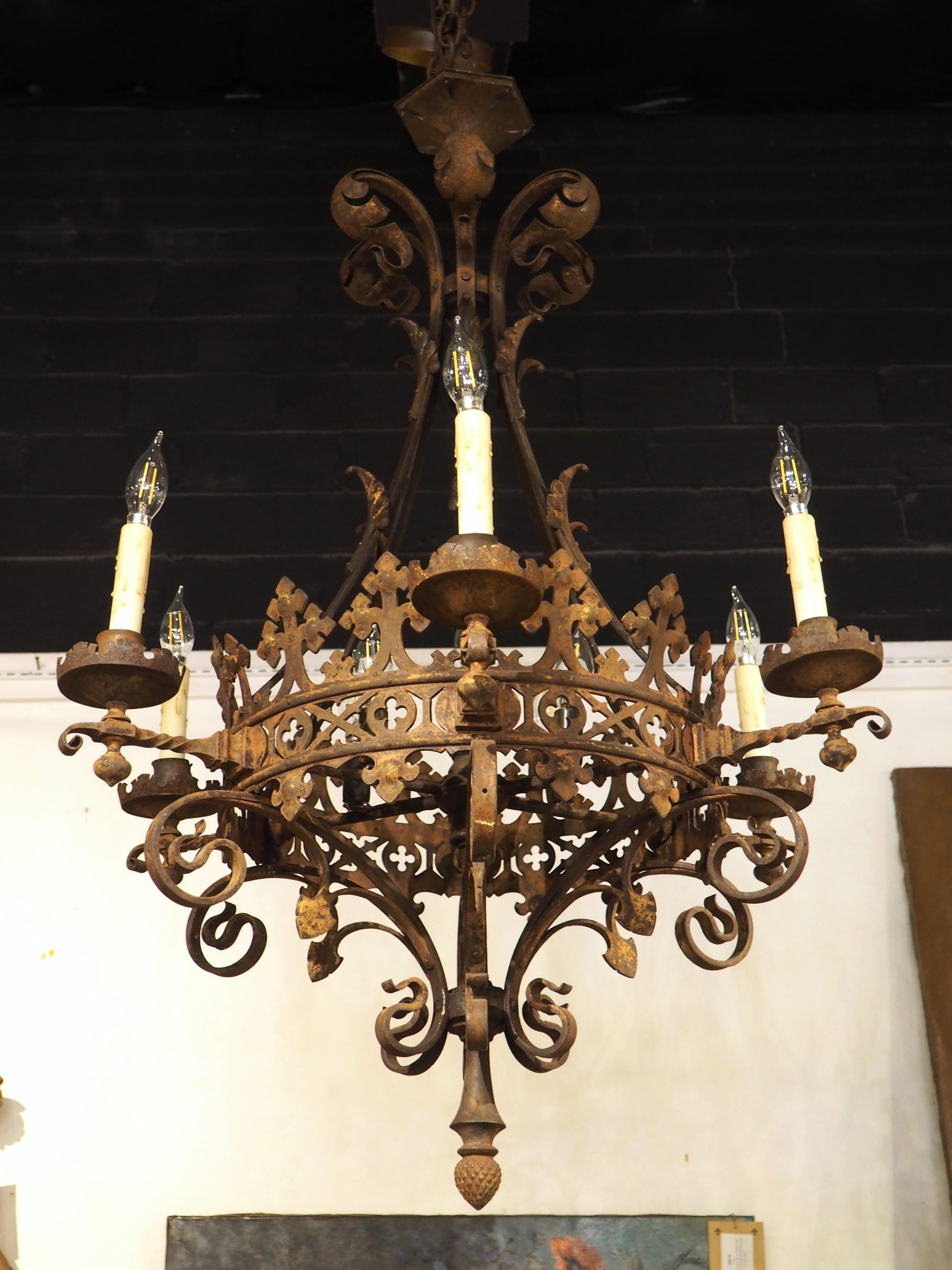 Antique French Wrought Iron Gothic Style Chandelier, Circa 1880 For Sale 14