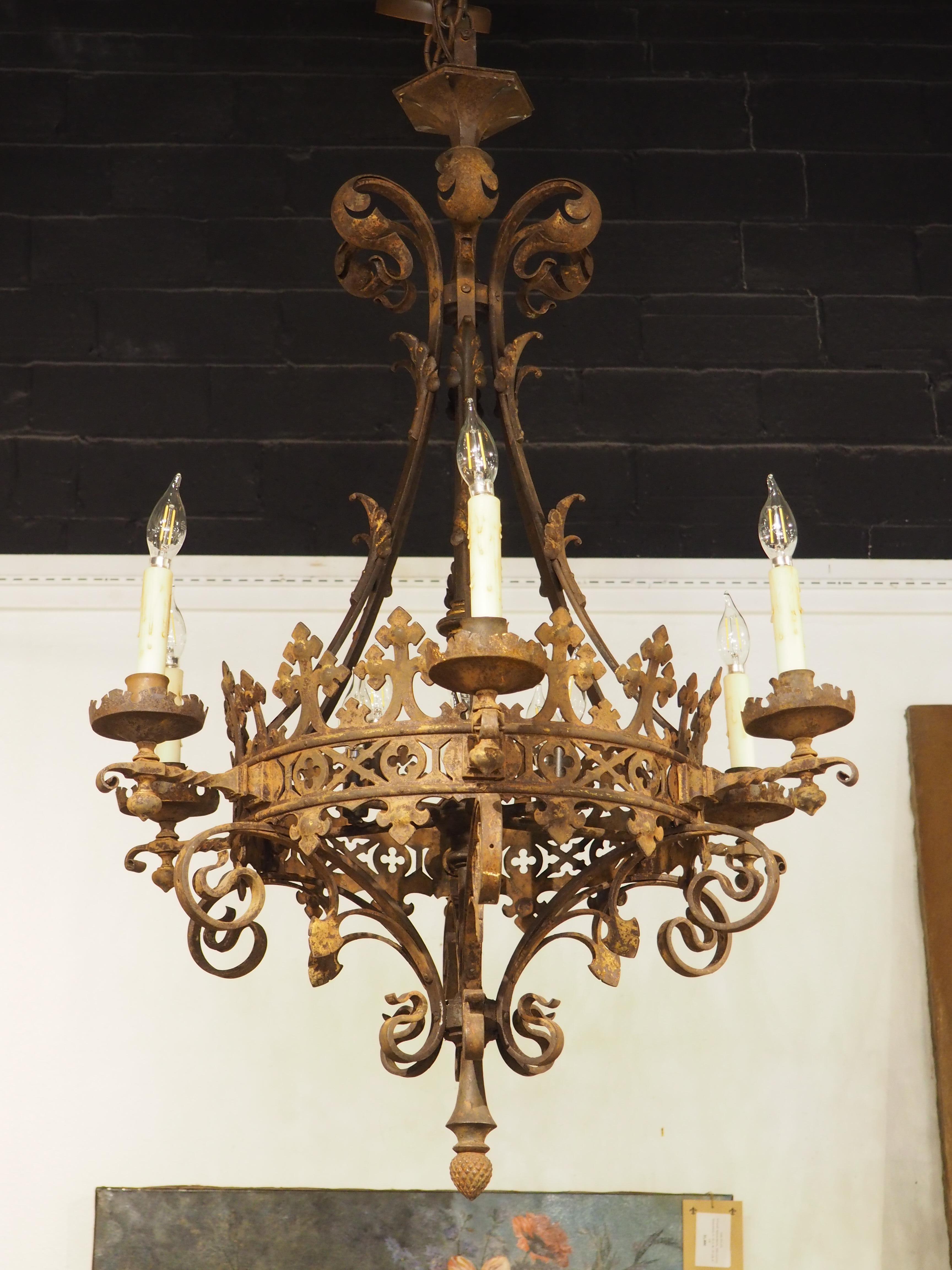 Antique French Wrought Iron Gothic Style Chandelier, Circa 1880 For Sale 15