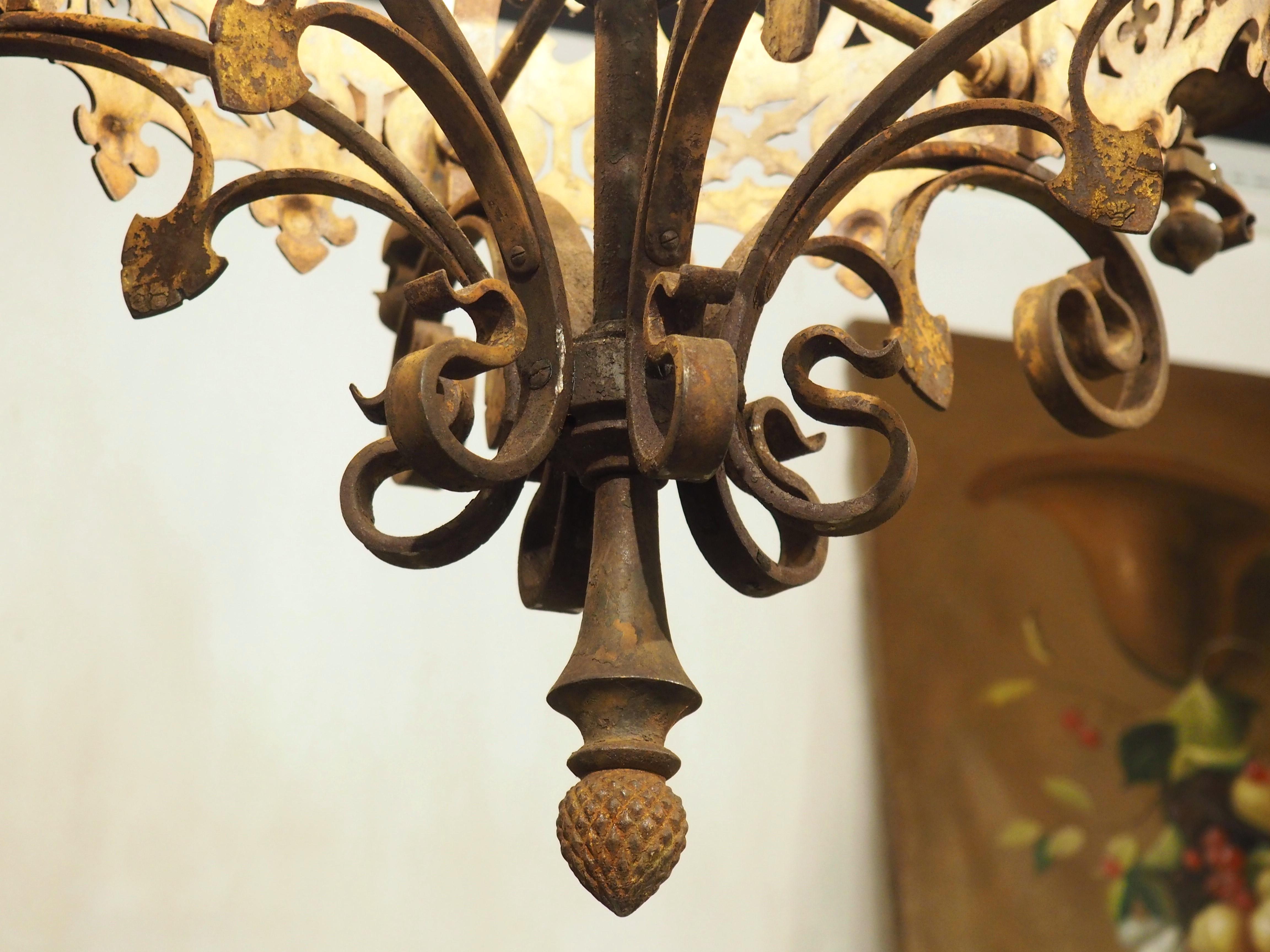 19th Century Antique French Wrought Iron Gothic Style Chandelier, Circa 1880 For Sale