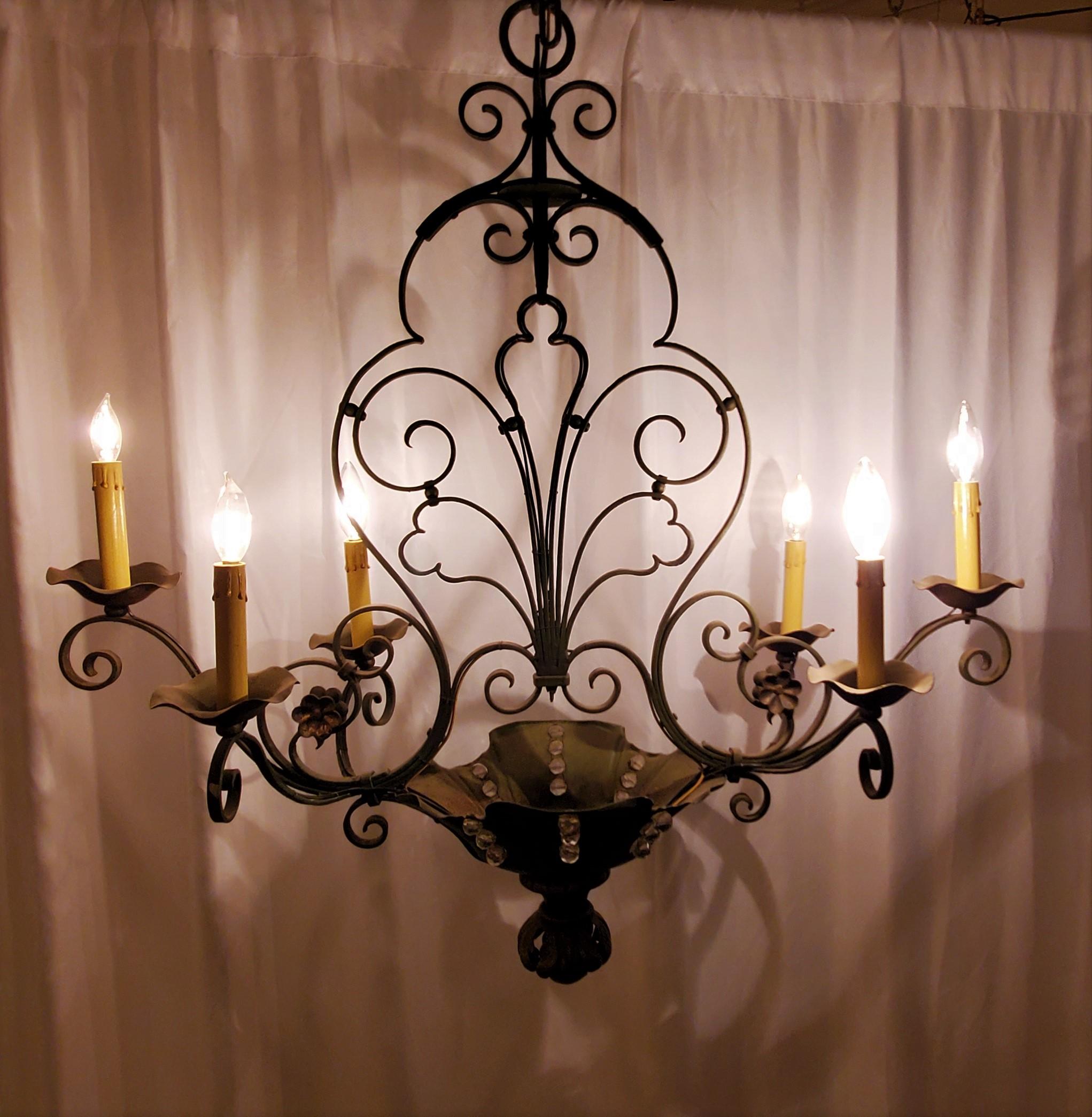 Antique French Wrought Iron Light Fixture In Good Condition For Sale In New Orleans, LA