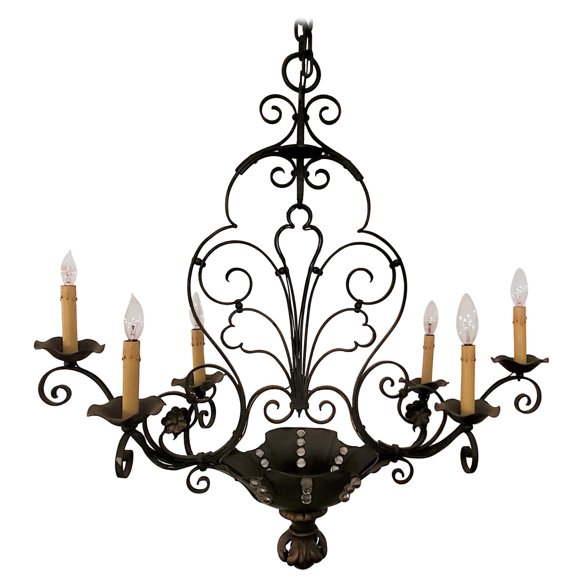 Antique French Wrought Iron Light Fixture For Sale