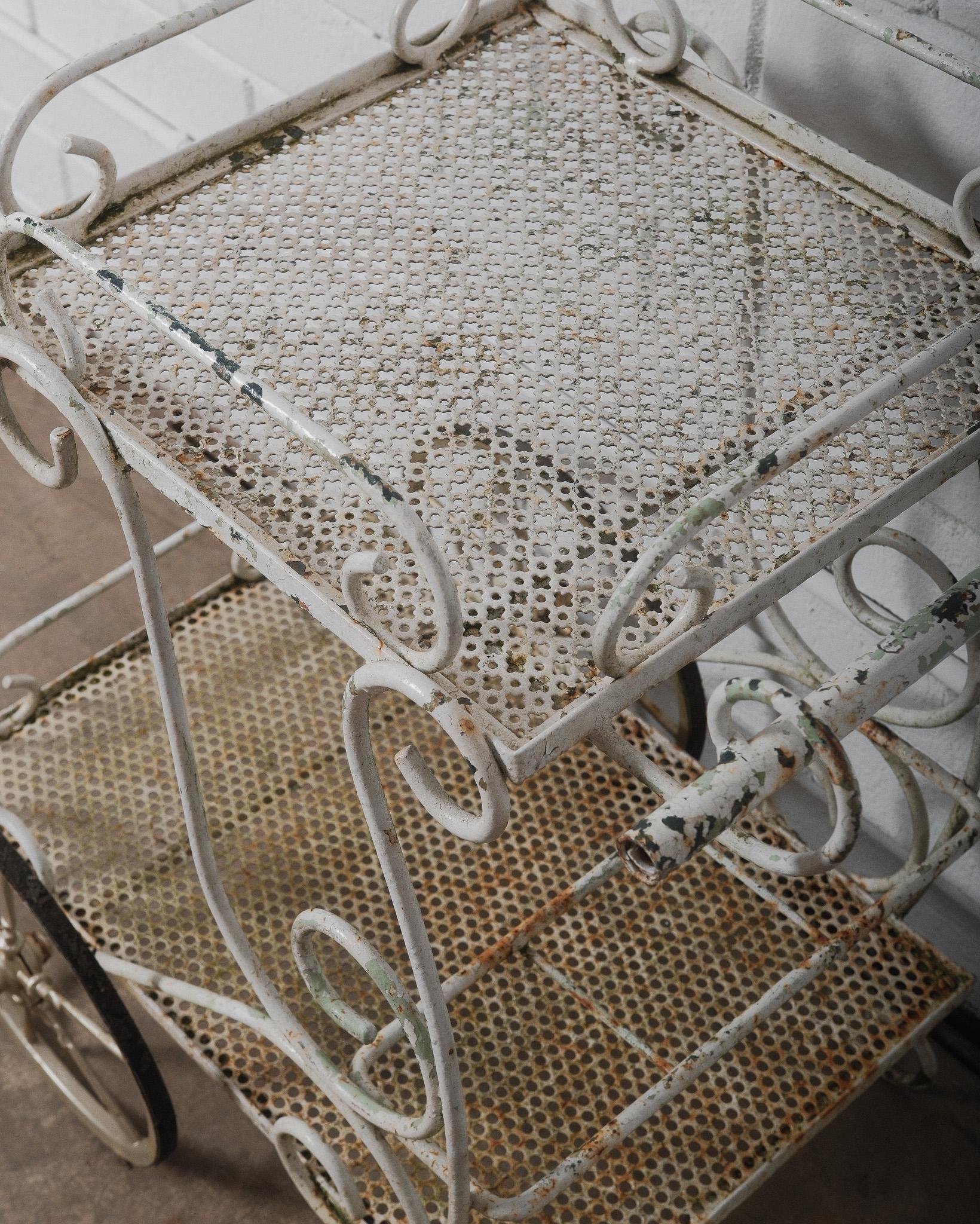 Art nouveau Antique French Wrought Iron & Mesh Bar Cart, Early 20th Century en vente
