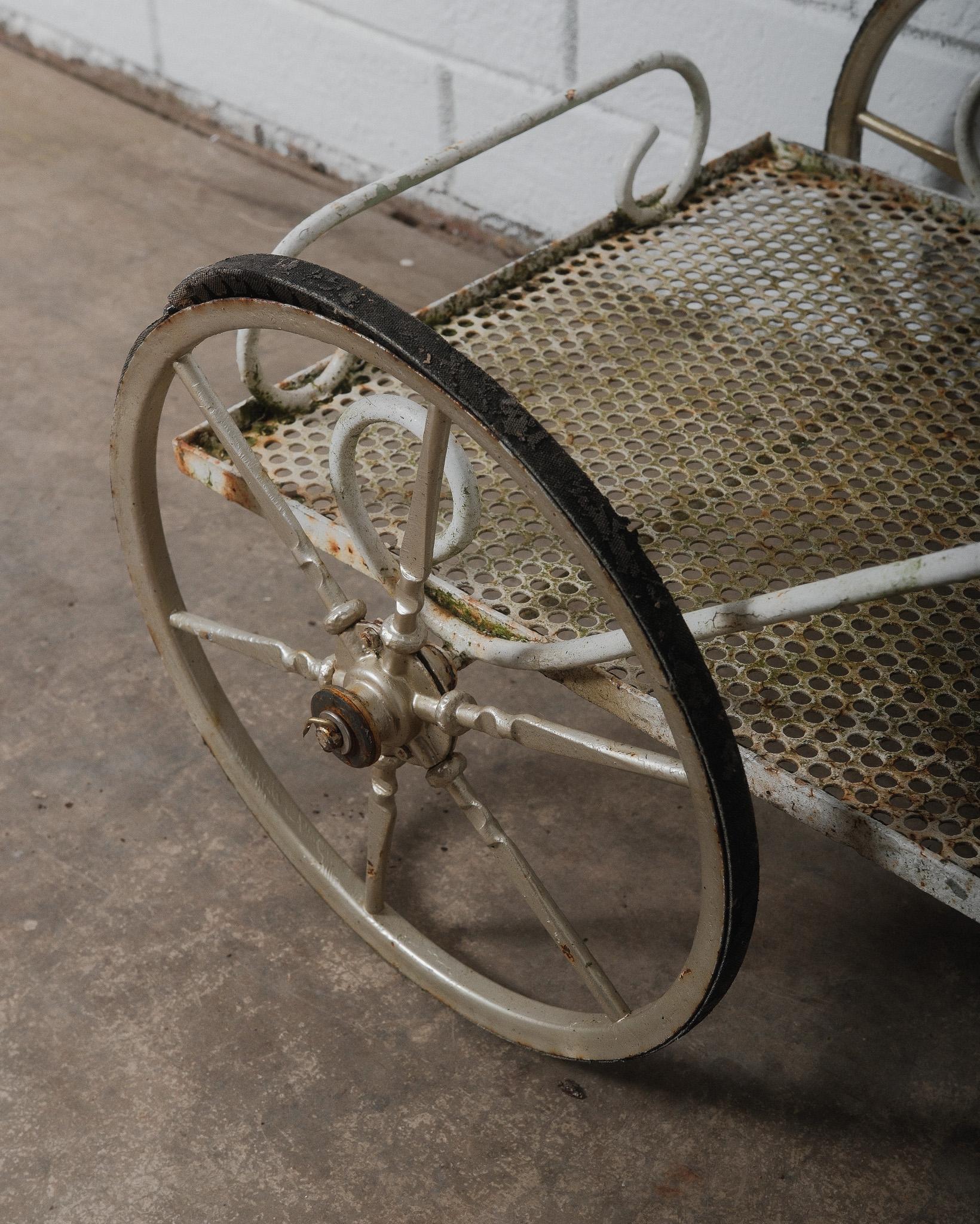 Français Antique French Wrought Iron & Mesh Bar Cart, Early 20th Century en vente