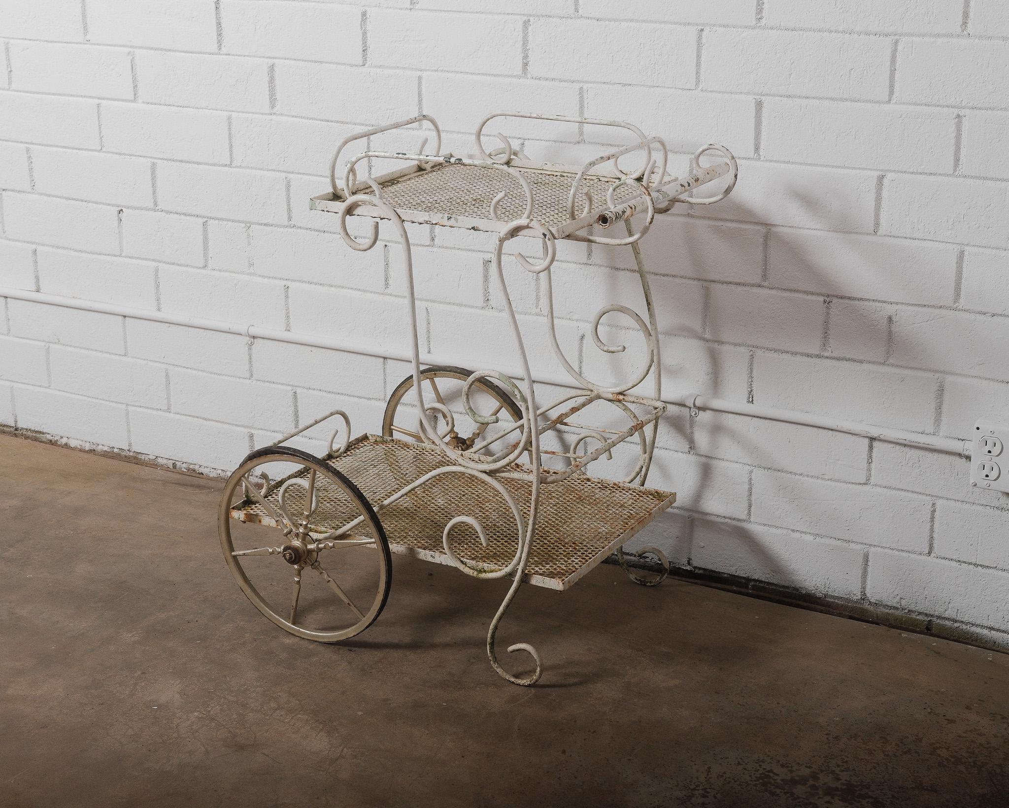 Fer Antique French Wrought Iron & Mesh Bar Cart, Early 20th Century en vente
