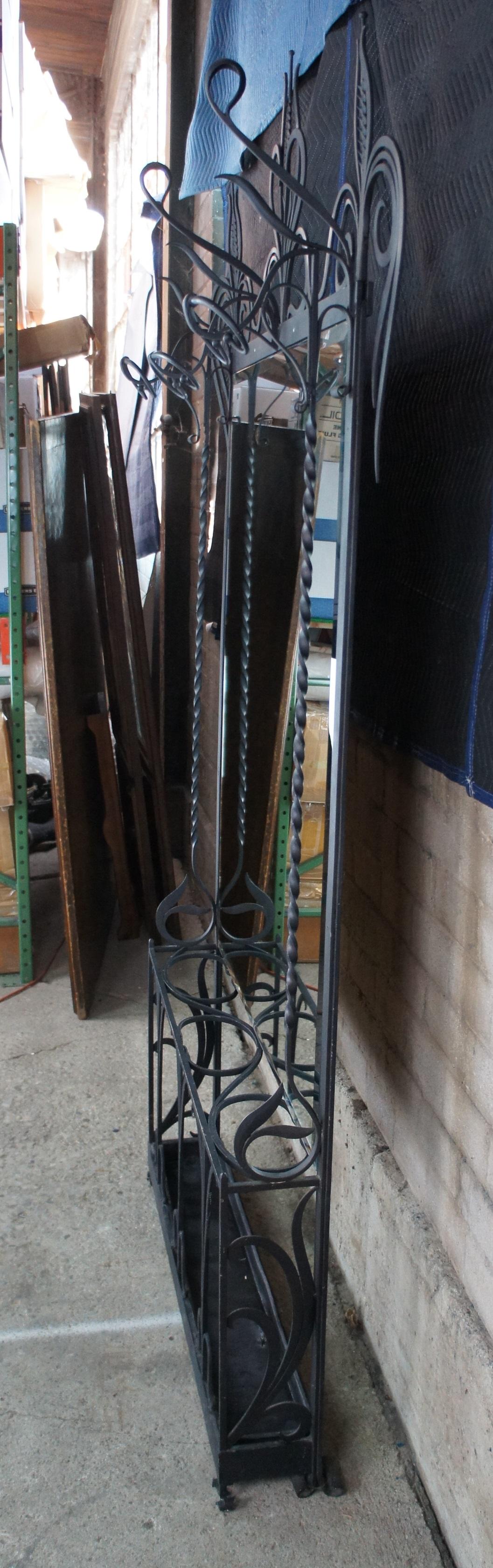 Antique French Wrought Iron Mirror Hall Tree Coat Hat Rack Umbrella Cane Stand In Good Condition For Sale In Dayton, OH