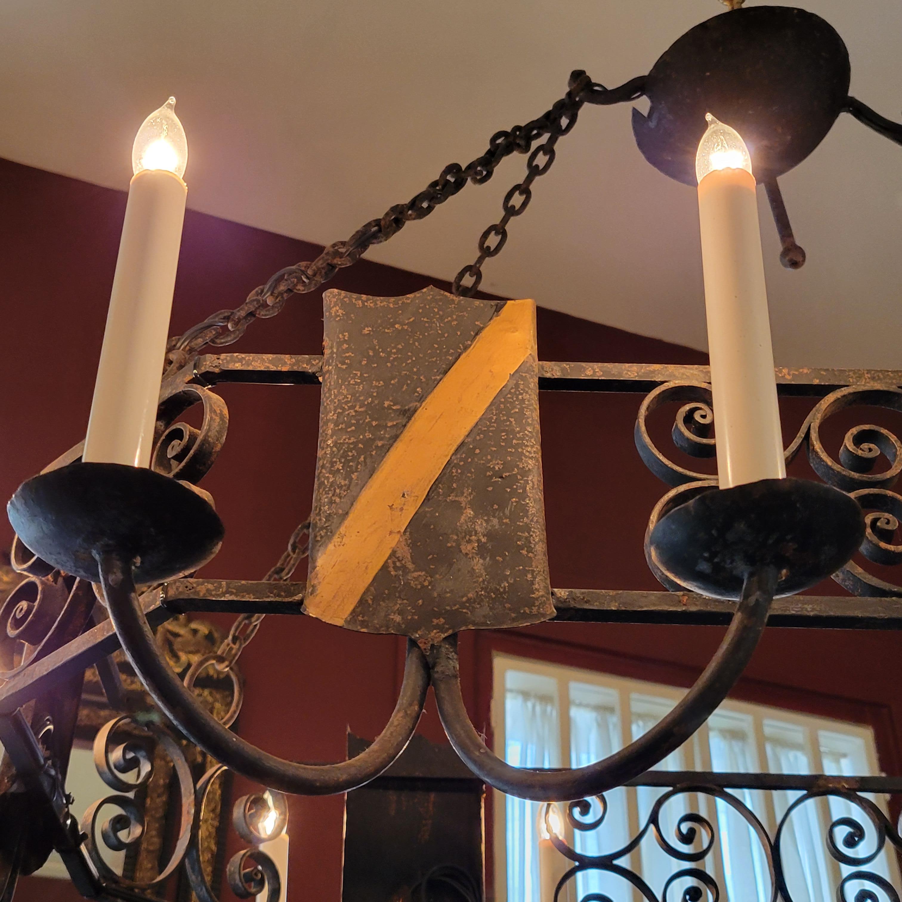 Antique French Wrought Iron Oval-Shaped Chandelier, Circa 1890's For Sale 3