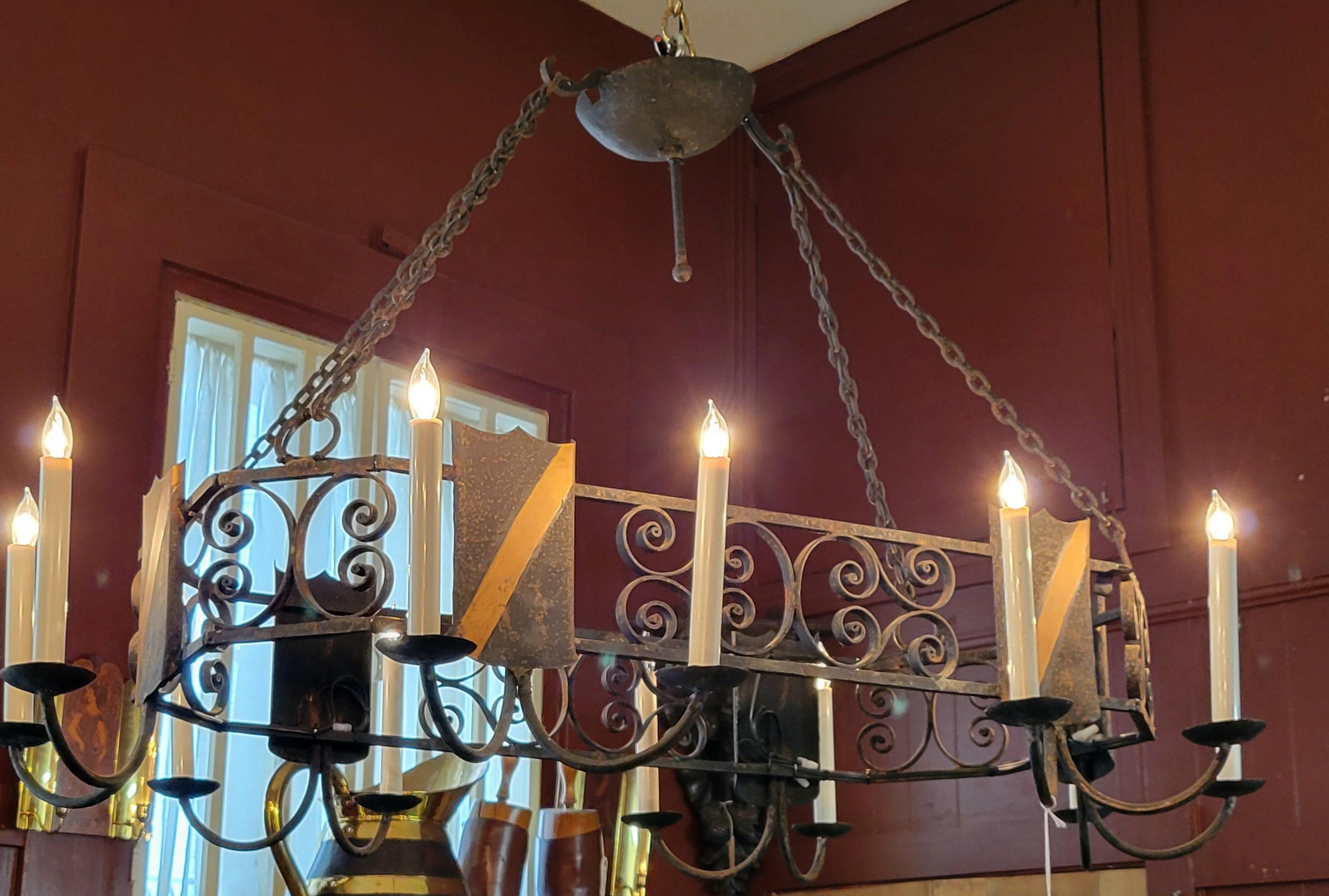 Antique French Wrought Iron Oval-Shaped Chandelier, Circa 1890's For Sale 4
