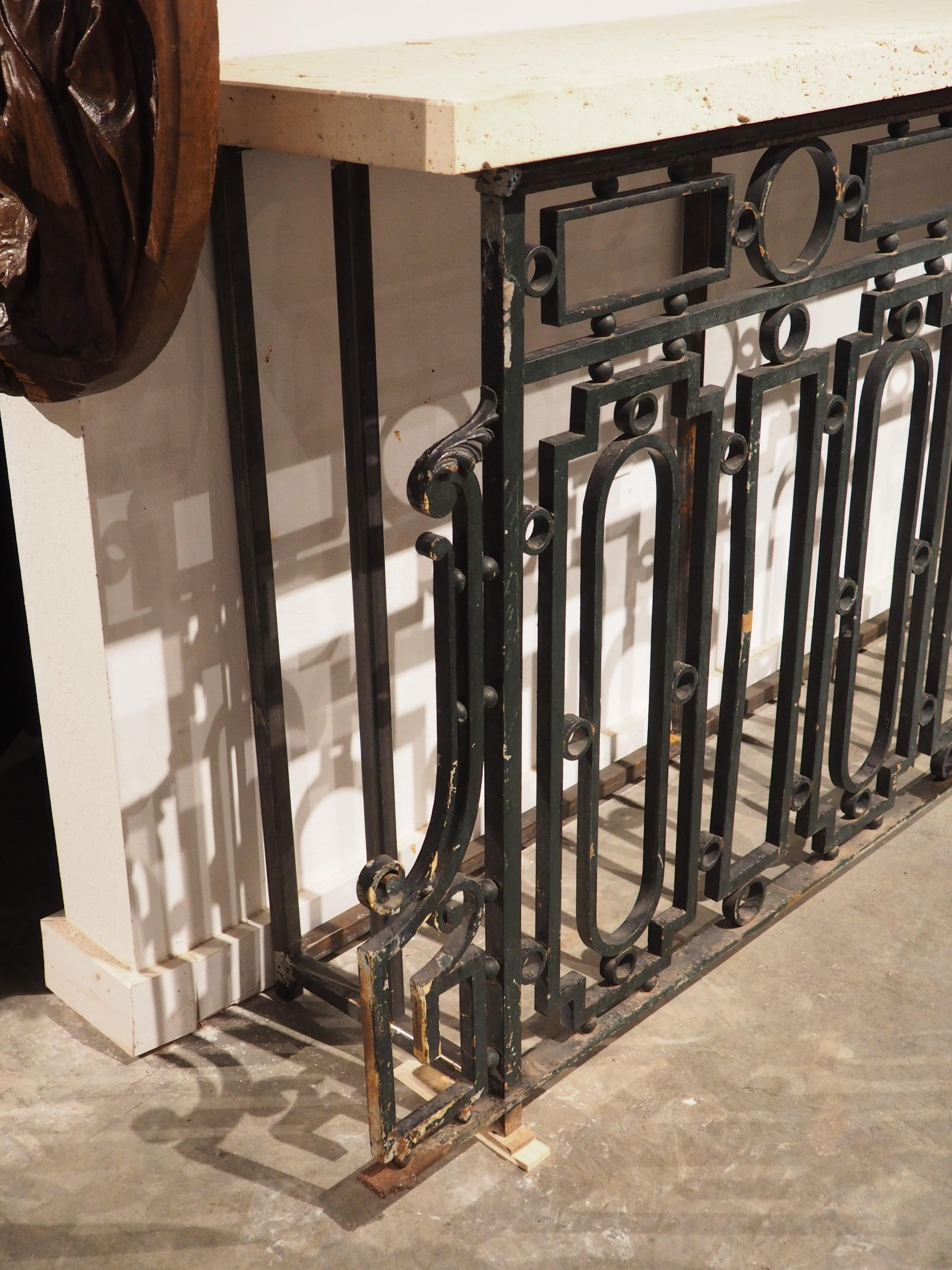 Antique French Wrought Iron Railing Console with Shellstone Top For Sale 2