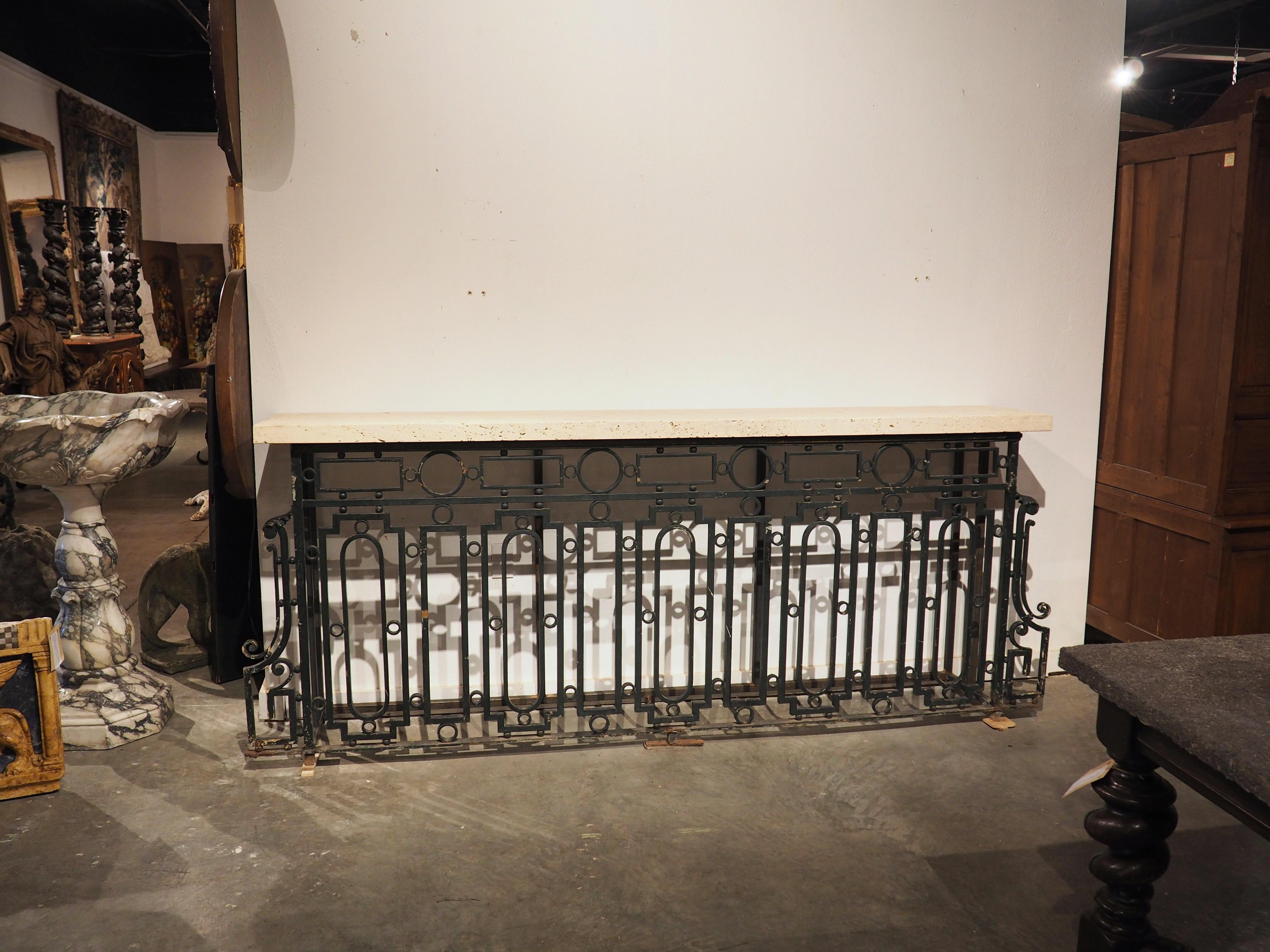 Antique French Wrought Iron Railing Console with Shellstone Top For Sale 5