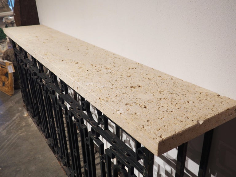 Antique French Wrought Iron Railing Console with Shellstone Top For ...