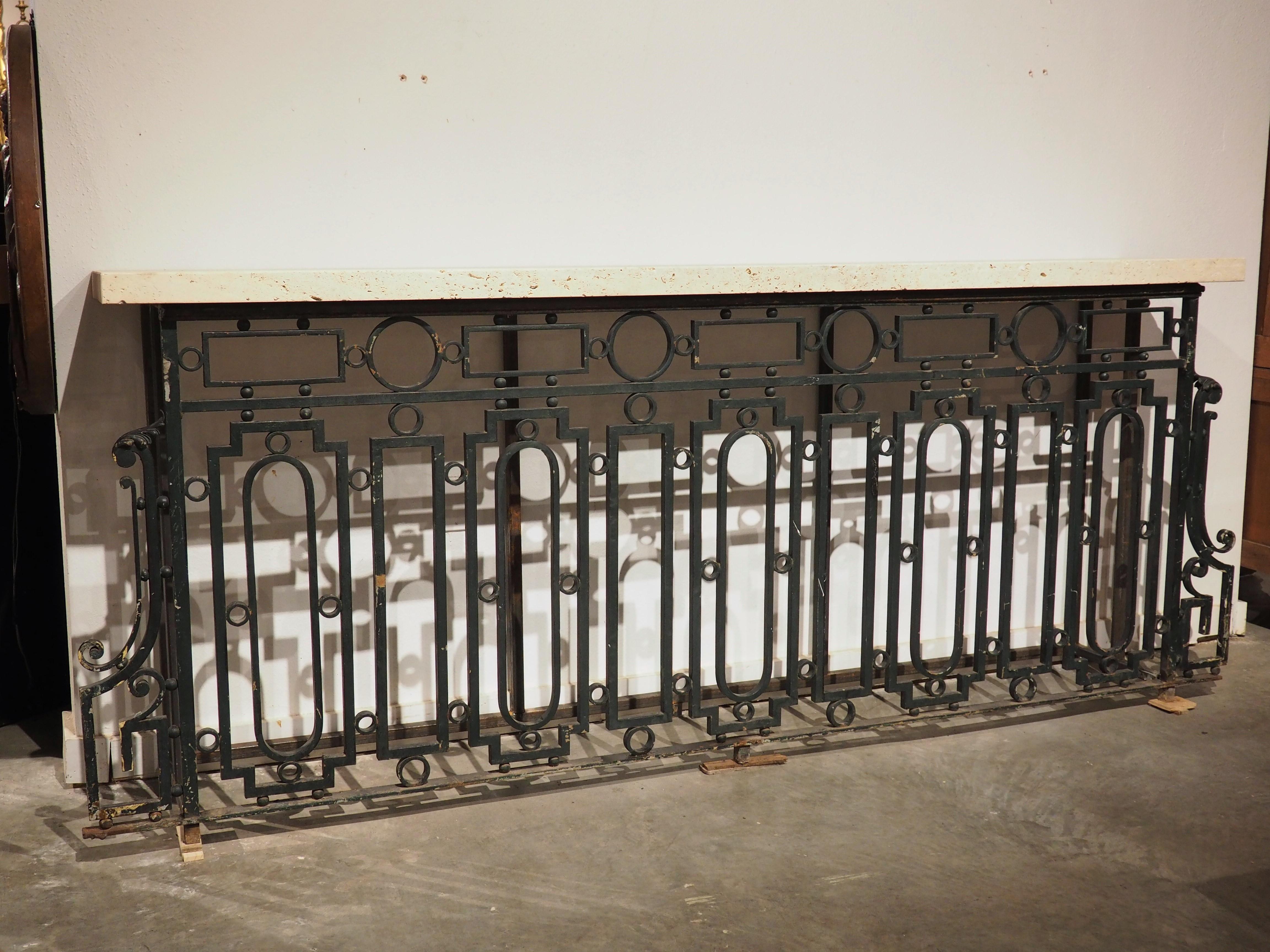 Antique French Wrought Iron Railing Console with Shellstone Top 11