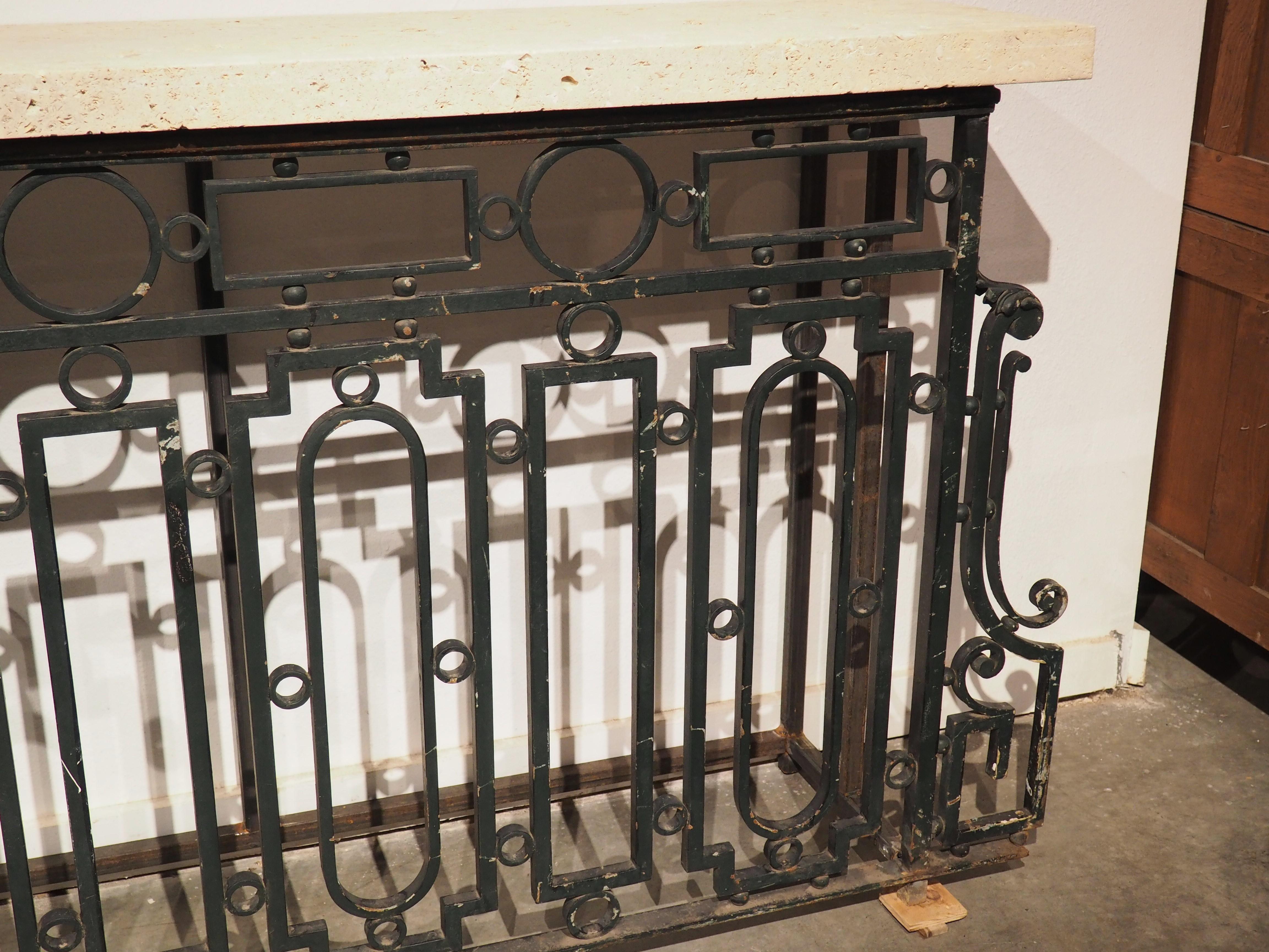 wrought iron railing with wood top