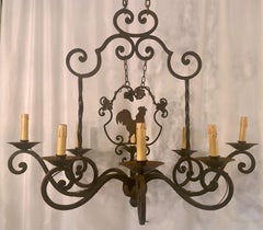 Antique French Wrought Iron "Rooster" Chandelier, Circa 1900