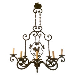 Antique French Wrought Iron "Rooster" Chandelier, Circa 1900