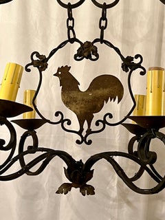 Antique French Wrought Iron "Rooster" Chandelier, Circa 1910-1920.