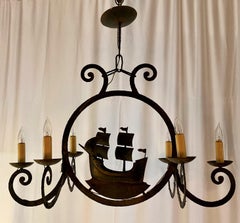 Antique French Wrought Iron "Ship" Chandelier, circa 1900