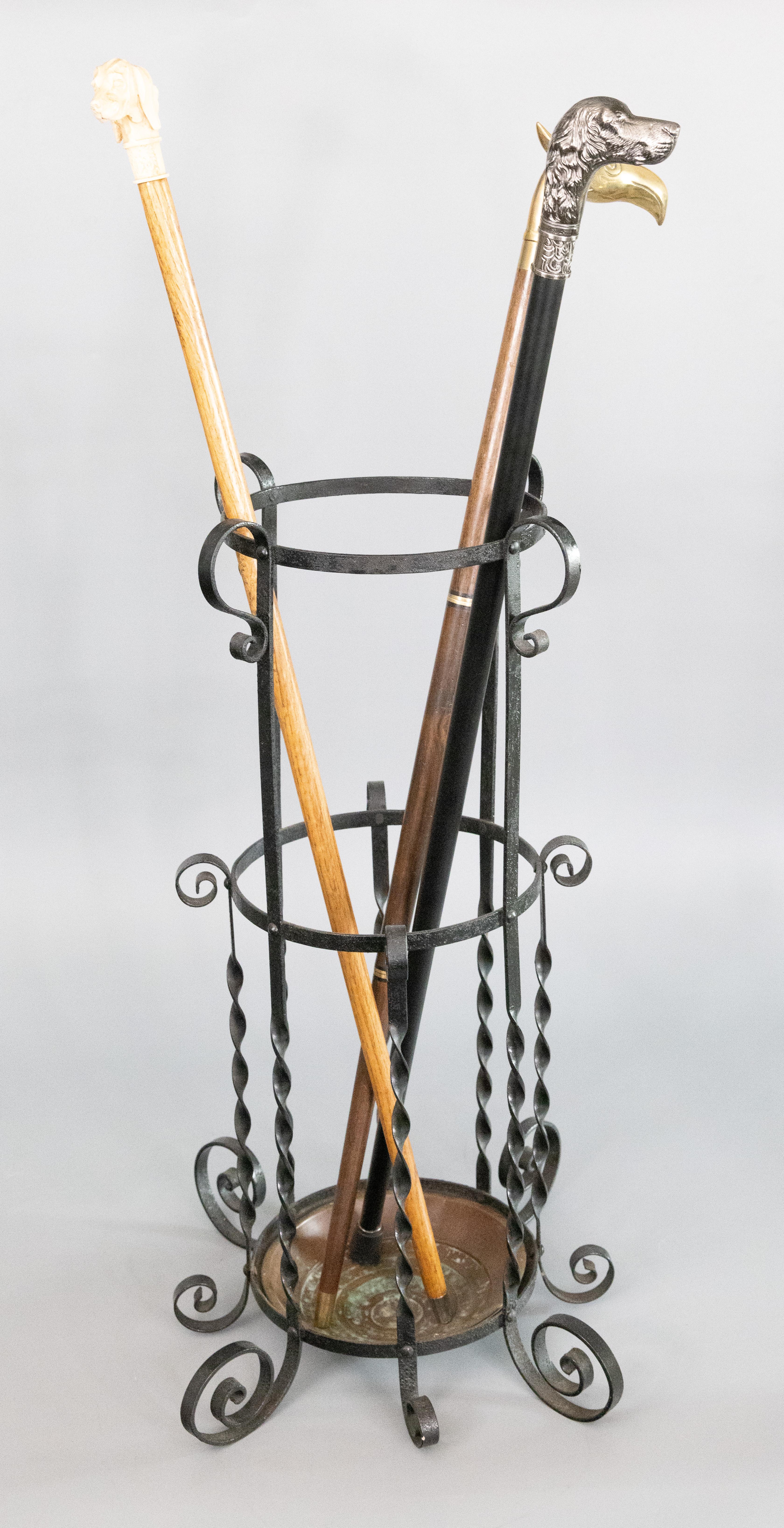 Antique French Wrought Iron Umbrella Stand In Good Condition For Sale In Pearland, TX