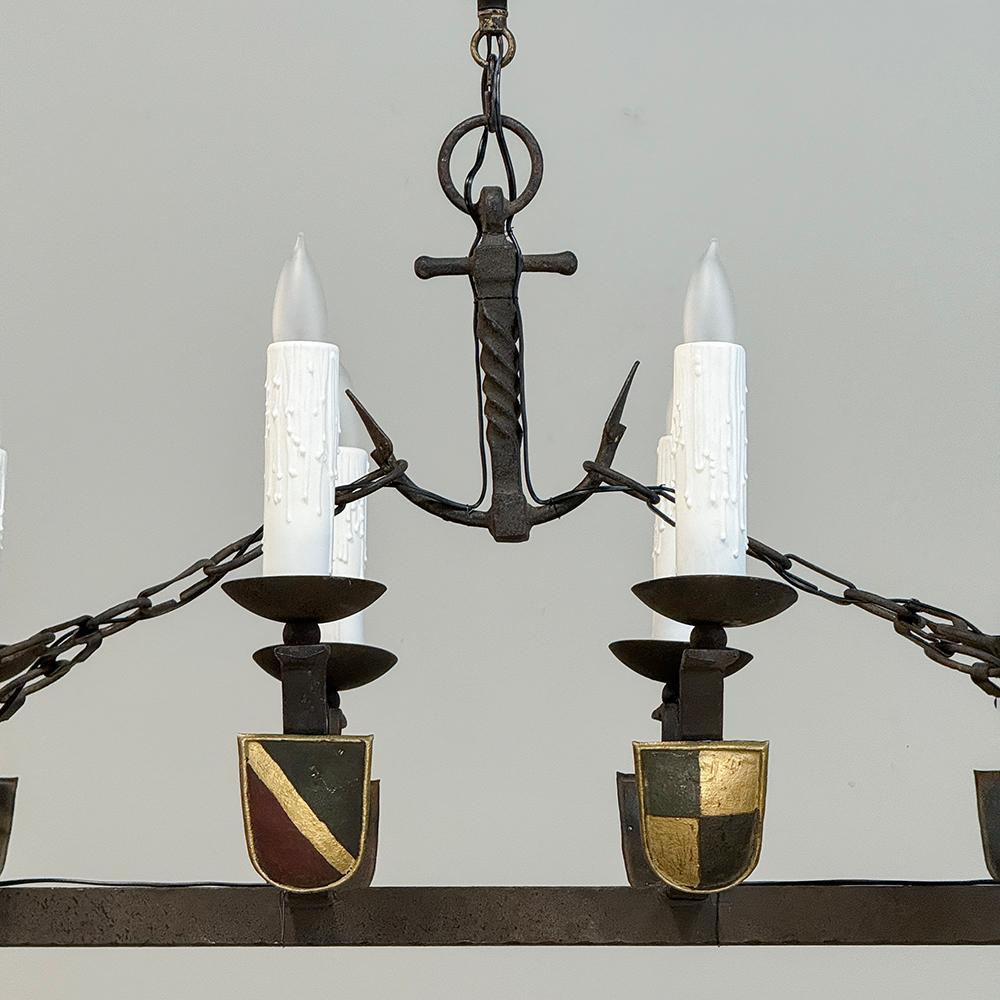 Antique French Wrought Iron Viking Long Boat Chandelier For Sale 7