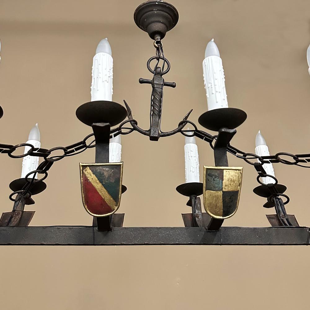 Antique French Wrought Iron Viking Long Boat Chandelier For Sale 9