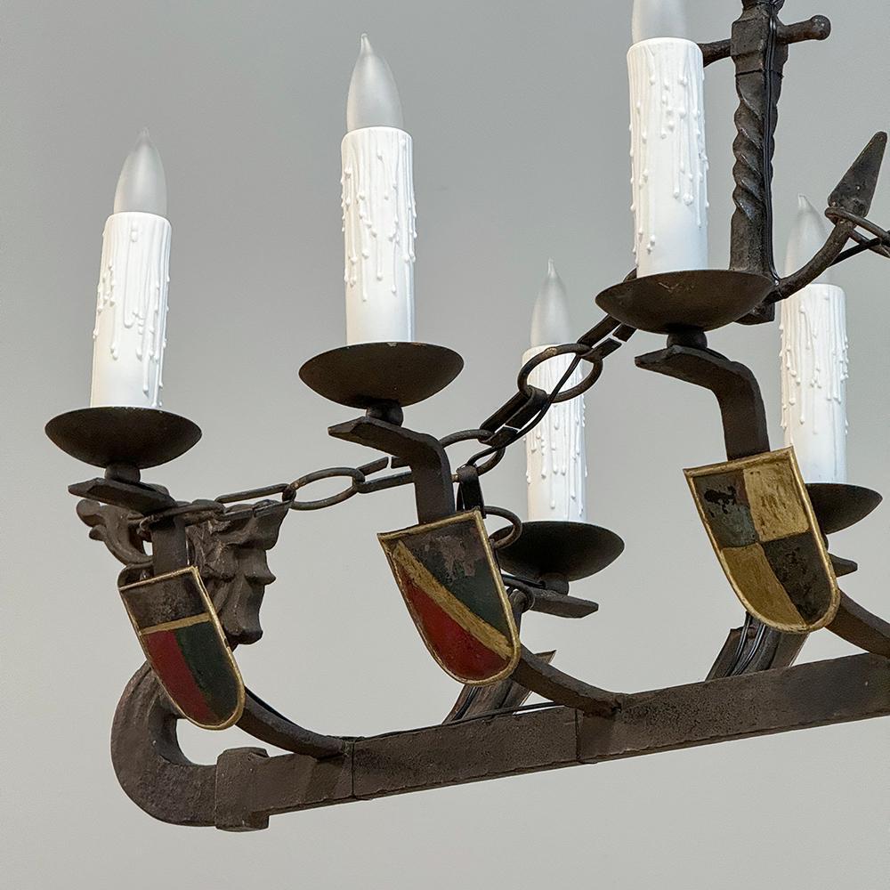 Antique French Wrought Iron Viking Long Boat Chandelier For Sale 11