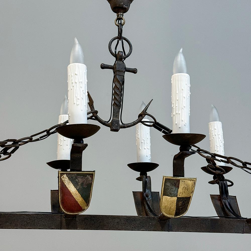 Antique French Wrought Iron Viking Long Boat Chandelier For Sale 12