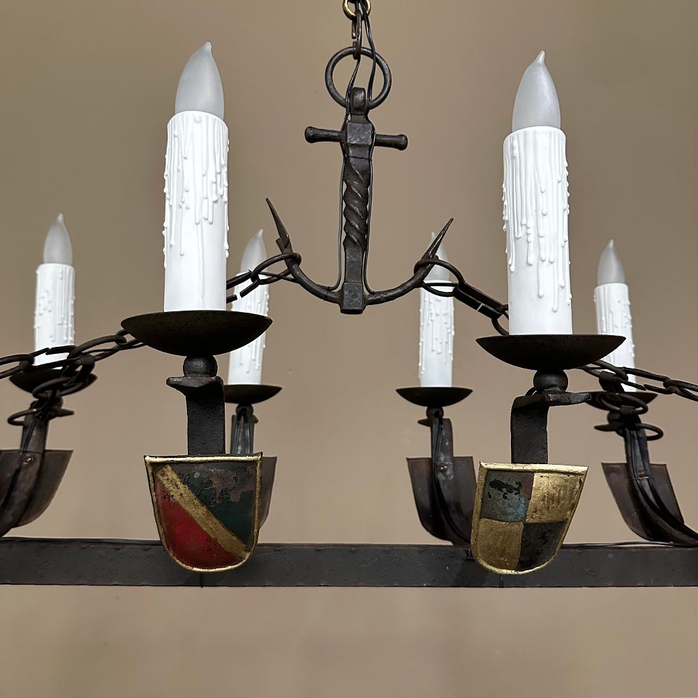 Antique French Wrought Iron Viking Long Boat Chandelier For Sale 1