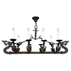 Used French Wrought Iron Viking Long Boat Chandelier