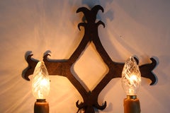 Antique French Wrought Iron Wall Lights / Sconces Spanish Style 1900 Arts Crafts