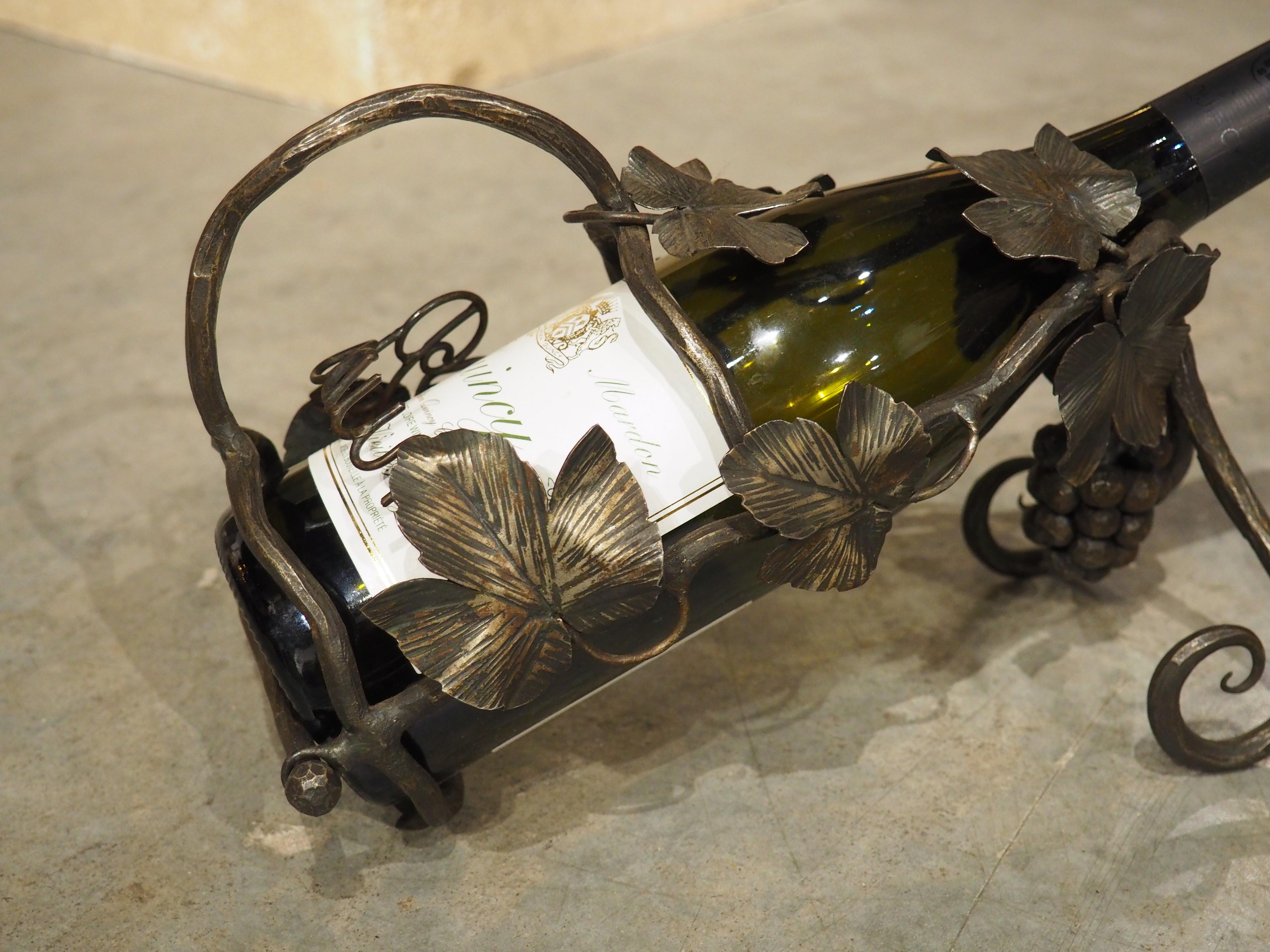 20th Century Antique French Wrought Iron Wine Bottle Holder from Beaune, C. 1900 For Sale